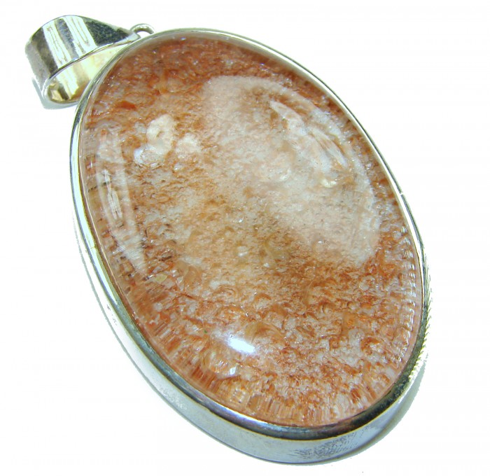 MASSIVE Incredible authentic 60.5 grams Phantom Quartz .925 Sterling Silver handmade pendant - Close-up of Phantom Quartz pendant in silver setting.
