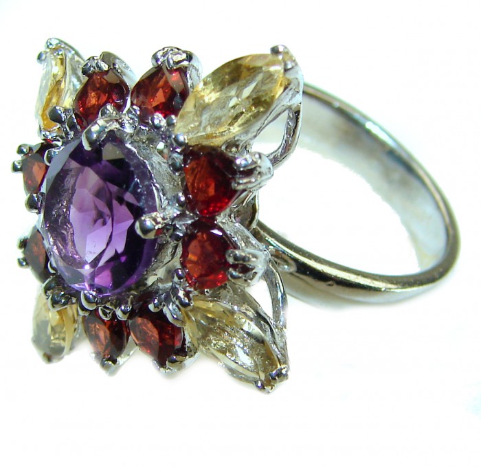 Sofia - Dramatic design 12.5 carat Amethyst .925 Sterling Silver Handcrafted Ring size 8 - photo 1
