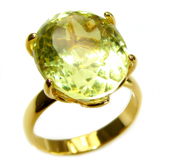 11.8 carat Genuine oval cut Lemon Quartz 14K Gold over .925 Sterling Silver handcrafted ring size 6 1/2 - photo 3