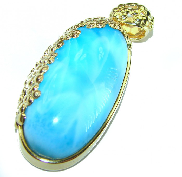 Best quality 58.5 carat Authentic Caribbean Larimar 18K Gold over .925 Sterling Silver handmade pendant - photo 3