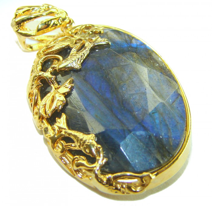 Magical Aurora 22.5 carat Fire Labradorite 14K Gold over .925 Sterling Silver handcrafted Pendant - photo 3