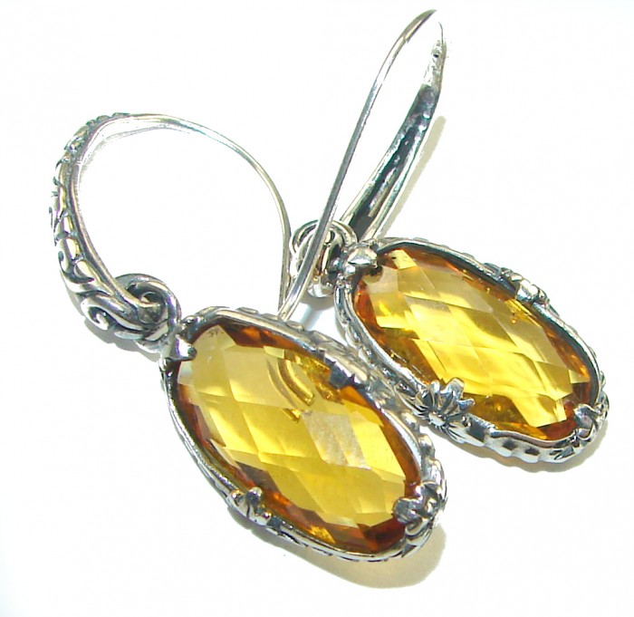 Bali Sun 8.9 CARAT authentic Citrine .925 Sterling Silver handmade Earrings - Close-up of Bali Sun Citrine Sterling Silver earrings