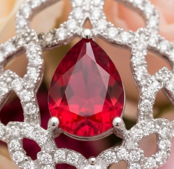 Magnificent Jewel 4.5 carat Ruby .925 Sterling Silver handcrafted incredible Pendant - Close-up of a 4.5 carat ruby set in .925 sterling silver.