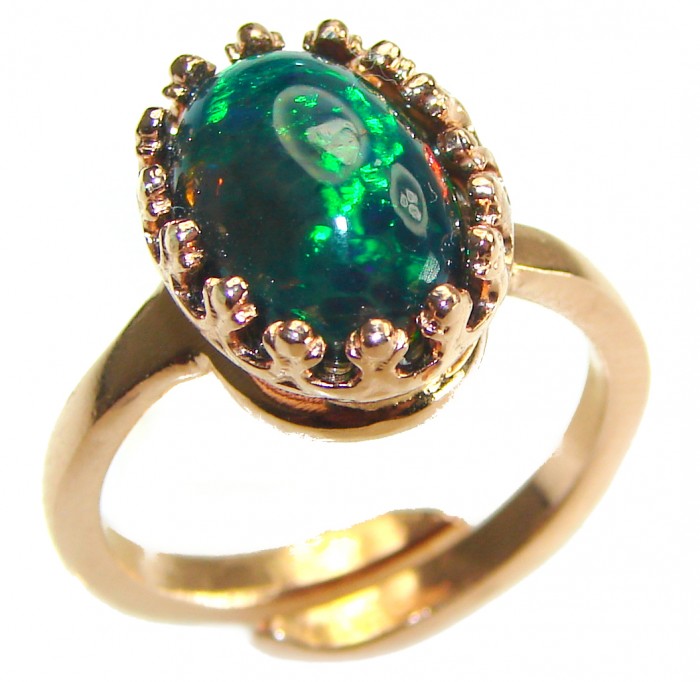 Remote Galaxy Genuine 8.9 carat Black Opal 18K Gold over .925 Sterling Silver handmade Ring size 8 adjustable - photo 3