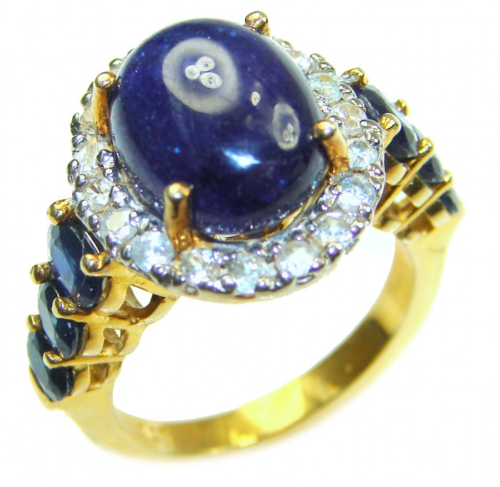 Vintage Style 10.2 carat natural Sapphire 22K Gold over .925 Sterling Silver Perfectly handcrafted Ring s. 7 1/4 - Close-up of vintage-style sapphire ring with diamonds in 22K gold.