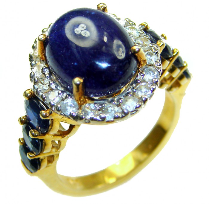 Vintage Style 10.2 carat natural Sapphire 22K Gold over .925 Sterling Silver Perfectly handcrafted Ring s. 7 1/4 - Side view of vintage style sapphire ring in 22K gold with stones