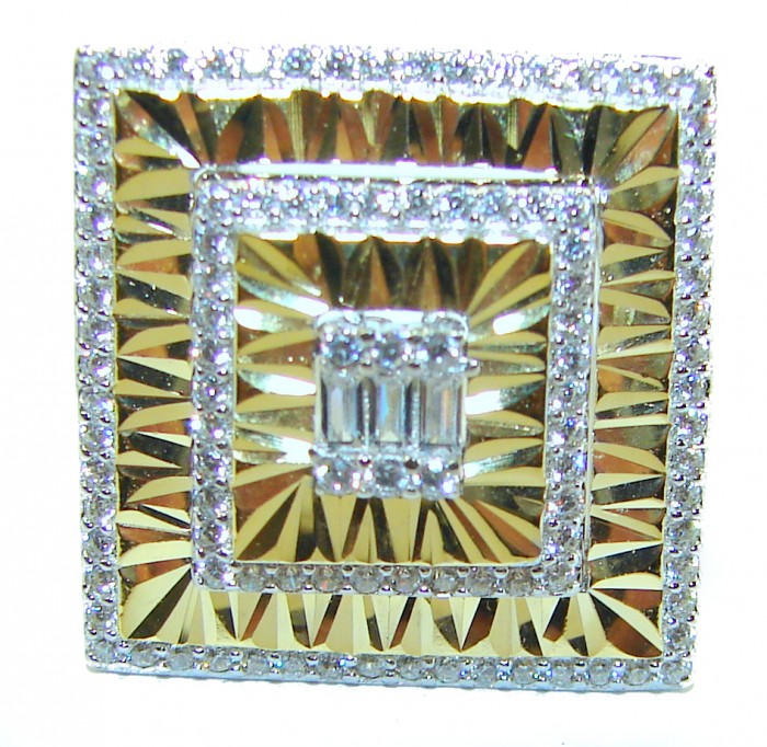 Art Deco 18.2 carat White Topaz 14K Gold over .925 Silver handcrafted Cocktail Ring s. 6 1/4 - Art Deco ring, top view, 18.2 carat White Topaz, 14K Gold over .925 Silver