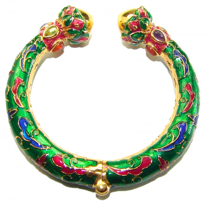 Truly Spectacular authentic Ruby Enamel 18K Gold over .925 Sterling Silver handmade bangle Bracelet - photo 1
