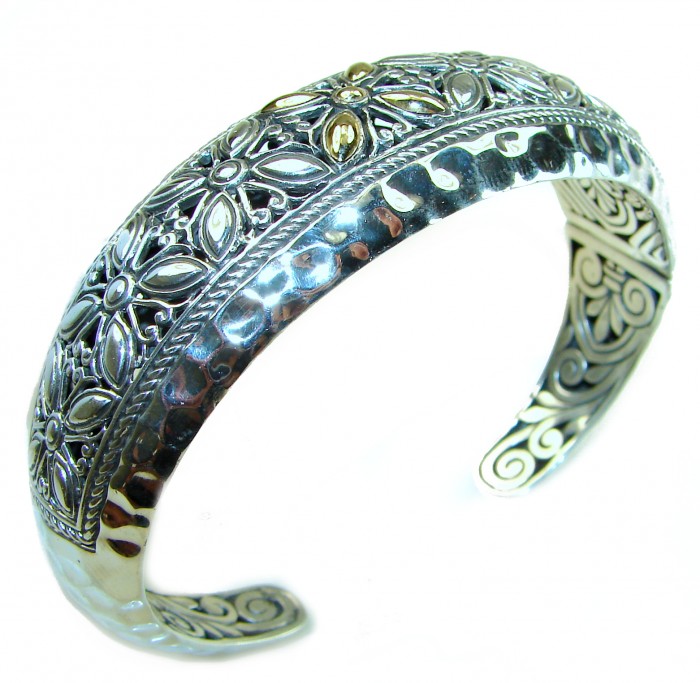 Spectacular - Large Heavy Bali Made 2 tones .925 Sterling Silver handcrafted Bracelet / Cuff - photo 4