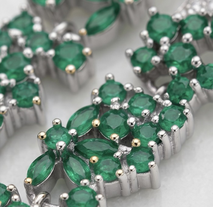 Heirloom Genuine 10.5 carat Colombian Emerald .925 Sterling Silver dipped in rhodium handmade Pendant - Close-up of 10.5 carat Colombian emeralds in sterling silver setting.