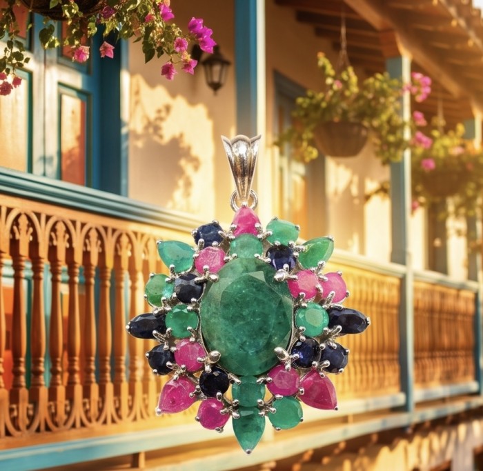 Tiffany - Authentic 8.5 carat Peridot Tsavorite Garnet 18K Gold over .925 Sterling Silver handmade Statement Pendant - Close-up of Tiffany 8.5 carat Peridot Tsavorite Garnet pendant.