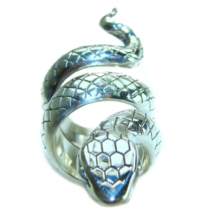 Large Boa Snake .925 Sterling Silver handcrafted Statement Ring size 5 - photo 2