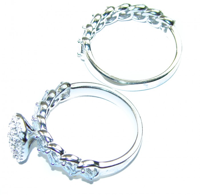 6.8 carat White Topaz .925 Sterling Silver brilliantly handcrafted stack ring s. 6 3/4 - Two silver rings with white topaz, one showing side stone detail.