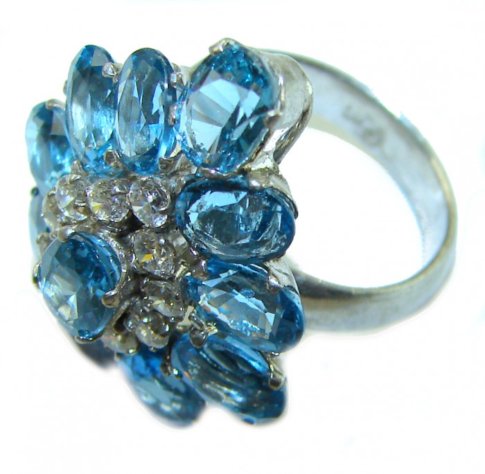 Ocean 11.5 carat London Blue Topaz .925 Sterling Silver Perfectly handcrafted Ring s. 7 1/4 - Close-up of Ocean 11.5 carat London Blue Topaz ring in sterling silver.