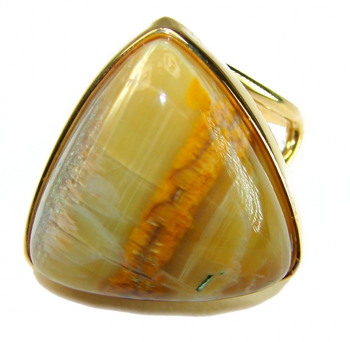 Oramge Aura best quality 22.4 carat Mexican Opal 18K Gold over .925 Sterling Silver handmade ring 11 1/2 - Close-up of 22.4 carat Mexican Opal in 18K gold setting.