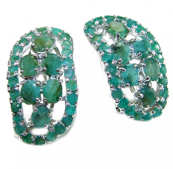 Born to Glam authentic 18.7 carat Colombian Emerald .925 Sterling Silver handcrafted Statement earrings - Side view of Born to Glam 18.7 carat Colombian Emerald earrings