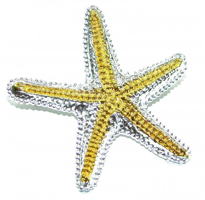 Large Italy made Starfish 18K Gold over .925 Sterling Silver handmade Pendant - Brooch - Starfish jewelry, top view, Italy made, 18K gold over sterling silver