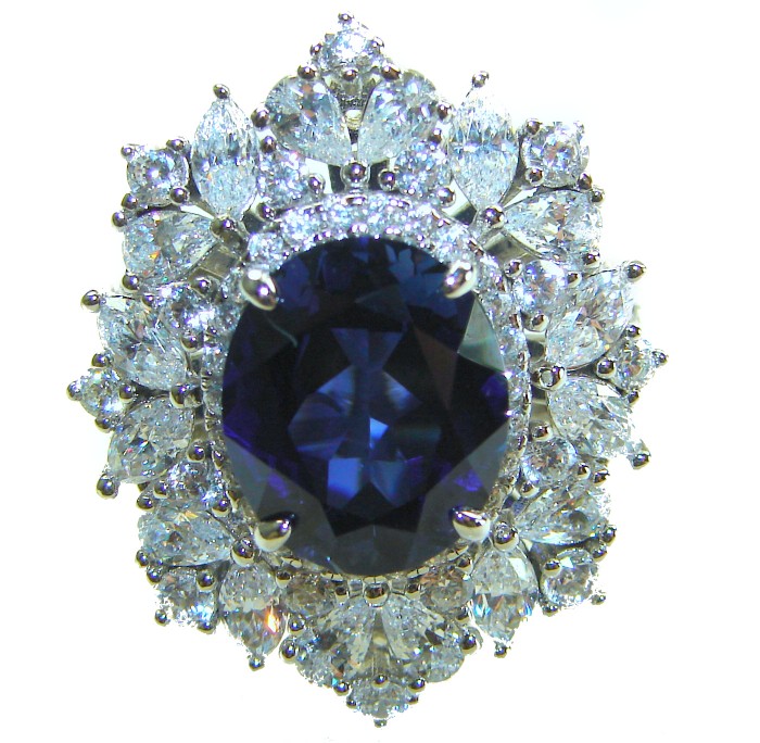 Precious Design oval cut 8.9 CARAT Tanzanite .925 Sterling Silver Statement Ring s. 8 1/4 - Close-up of oval cut 8.9 carat Tanzanite .925 sterling ring.