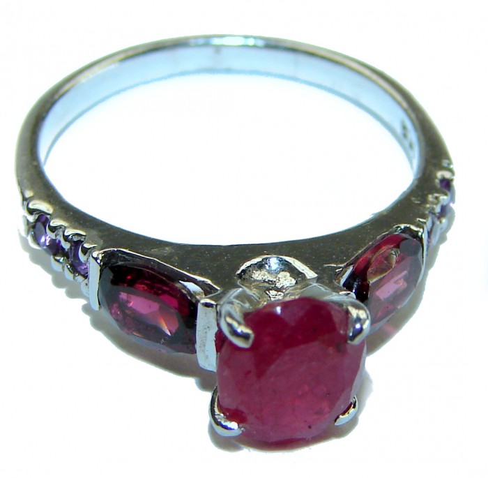 Authentic 5.3 carat Ruby .925 Sterling Silver handmade Cocktail Ring s. 6 1/2 - photo 2