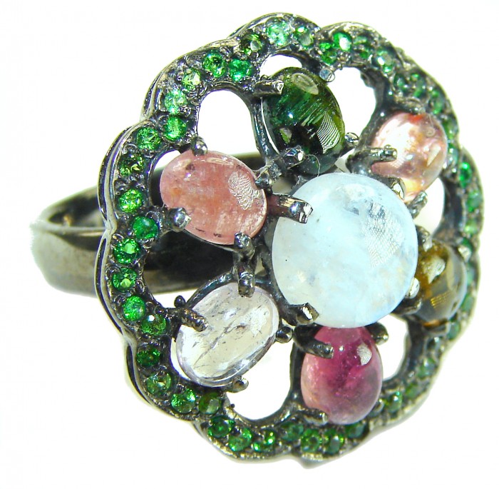 5.8 carat Rainbow Moonstone black rhodium over .925 Sterling Silver handmade Statement Ring size 8 1/2 - photo 4