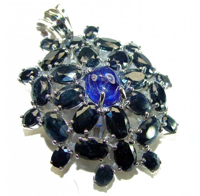 Blue Star Oval cut cut 29.4 carat Sapphire .925 Sterling Silver handcrafted pendant - photo 2