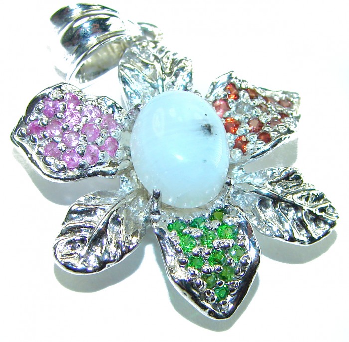 Genuine 6.2 carat Fire Moonstone .925 Sterling Silver handcrafted pendant - photo 1
