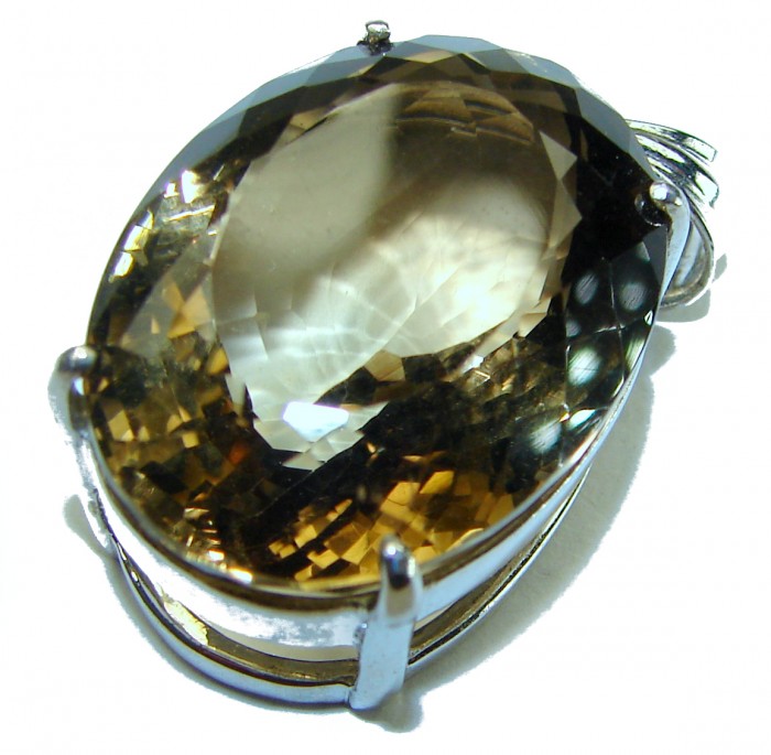 Adele - 48.5 carat Smoky Topaz .925 Sterling Silver handmade incredible Pendant - Close-up of smoky topaz gemstone set in sterling silver.