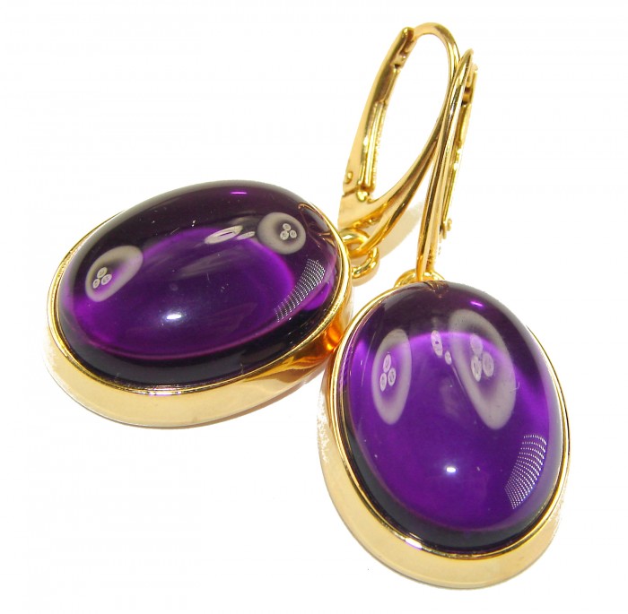 Lavender Beauty authentic 16.2 carat Amethyst 14K Gold over .925 Sterling Silver handcrafted earrings - Close-up of Lavender Beauty 16.2 ct Amethyst in 14K Gold earrings