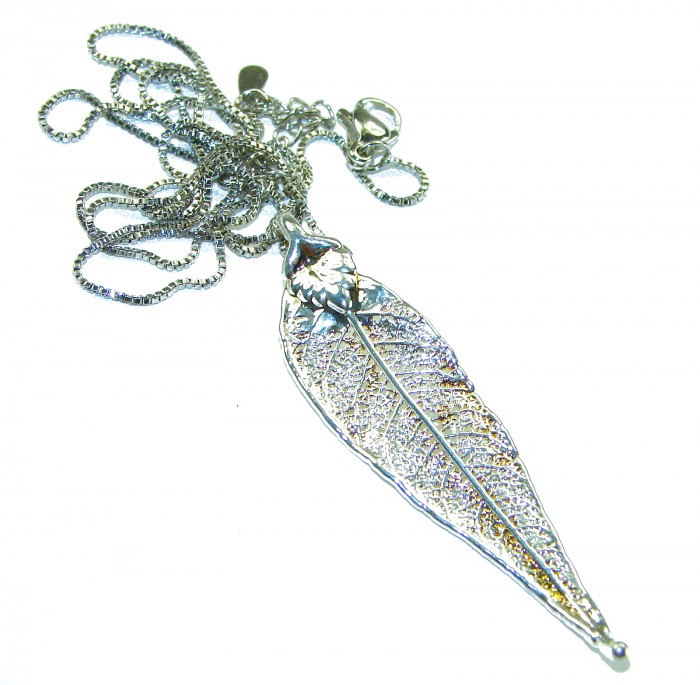 English Oak Leaf - Real Leaf dipped in .925 Sterling Silver handmade handcrafted Necklace - English Oak Leaf pendant in sterling silver, top view with chain visible
