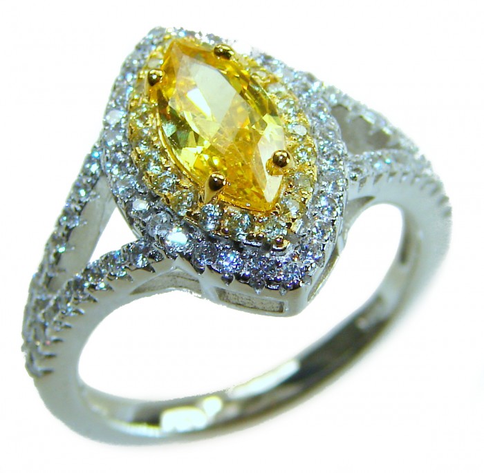 Marquise cut 4.2 carat yellow Sapphire .925 Sterling Silver brilliantly handcrafted ring s. 7 1/4 - Marquise cut yellow sapphire ring top view 4.2 ct .925 sterling silver