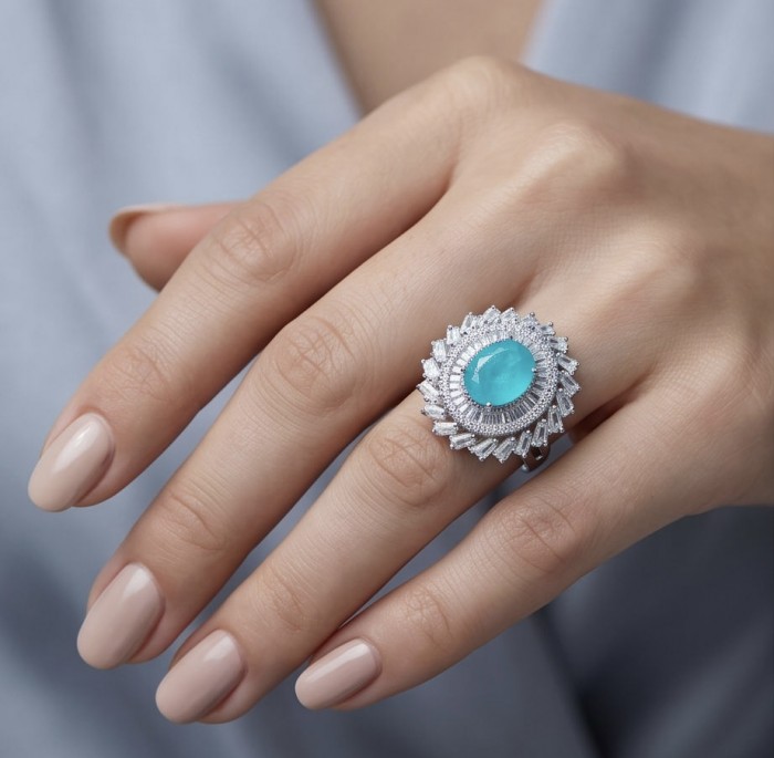 Precious 6.2 CARAT Colambian Emerald .925 Sterling Silver Statement Ring s. 7 1/2 - Emerald ring in sterling silver worn on hand, showcasing oval stone.