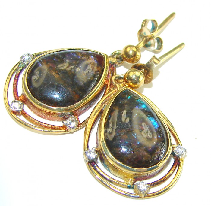 Sublime Aura Canadian Fire Ammolite 14K Rose Gold over .925 Sterling Silver handmade earrings - photo 2