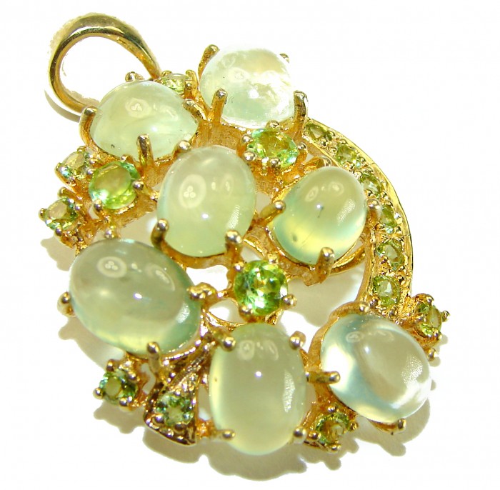 Wise Bliss Authentic 18.6 carat Prehnite 18k Gold over .925 Sterling Silver handmade Pendant - photo 4