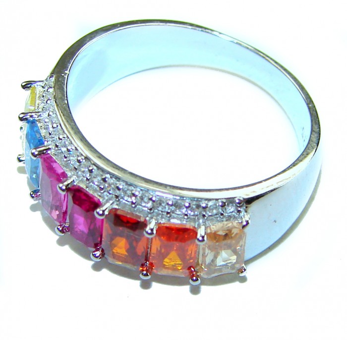 Precious Rainbow- authentic 8.2 carat multigem .925 Sterling Silver Eternity Ring size 6 - Side view of Precious Rainbow multigem .925 sterling silver ring
