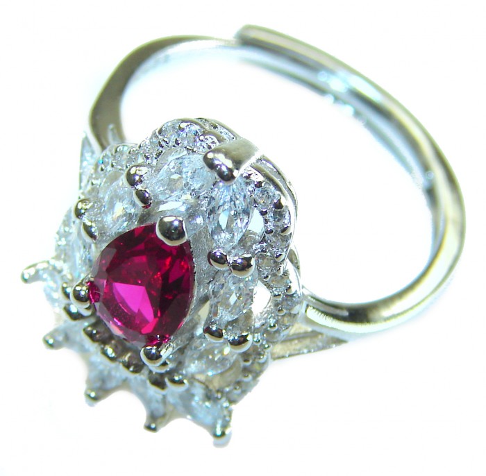 Real Beauty Natural 3.9 carat Ruby .925 Sterling Silver handmade Statement Ring size 8 - Close-up of ruby ring with sterling silver setting and intricate detailing