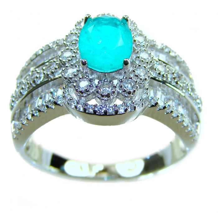 Victorian Style 4.5 carat Emerald & White Topaz Copper over Sterling Silver ring; s. 9 - Close-up of Victorian style emerald and white topaz ring.