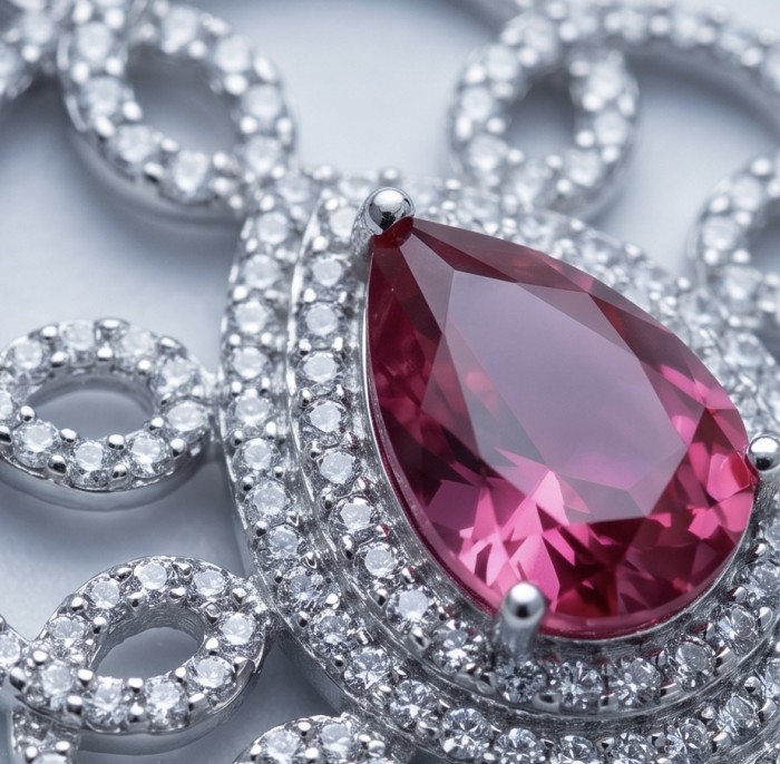 Izabella Luxurious natural 3.9 carat Ruby .925 Sterling Silver handmade necklace - Close-up of Izabella 3.9 carat ruby and .925 sterling silver pendant