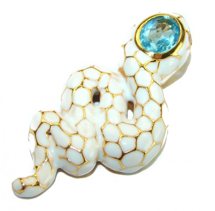 INCREDIBLE Natural Swiss Blue Topaz Enamel Snake 18K Gold over .925 Sterling Silver Pendant - photo 3