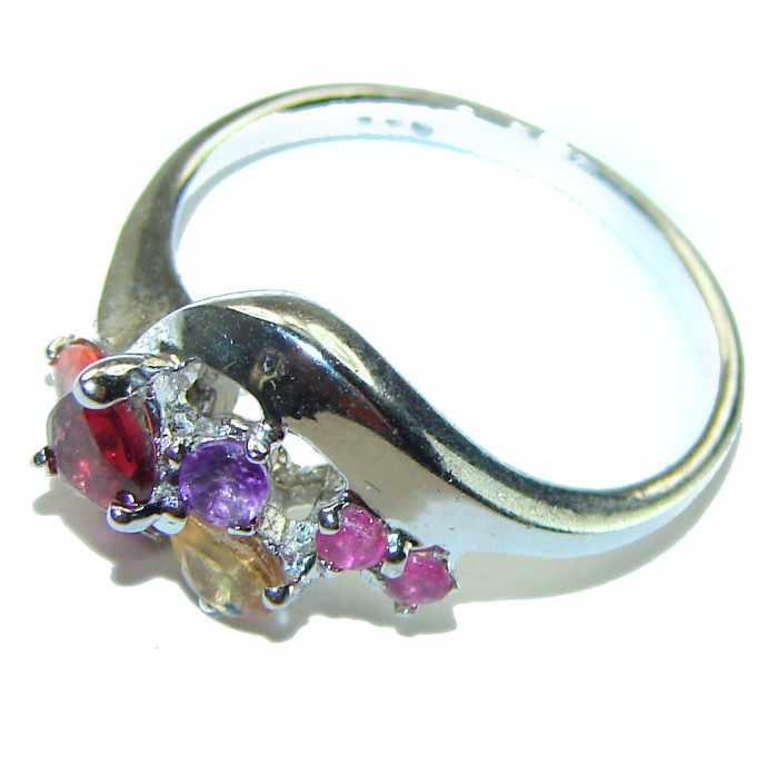 Blooming Rose Authentic Garnet Sapphire .925 Sterling Silver handcrafted Ring size 7 - photo 1