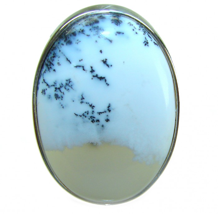 Top Quality Dendritic Agate .925 Sterling Silver handcrafted Ring s. 8 adjustable - Close-up of dendritic agate in .925 sterling silver setting.