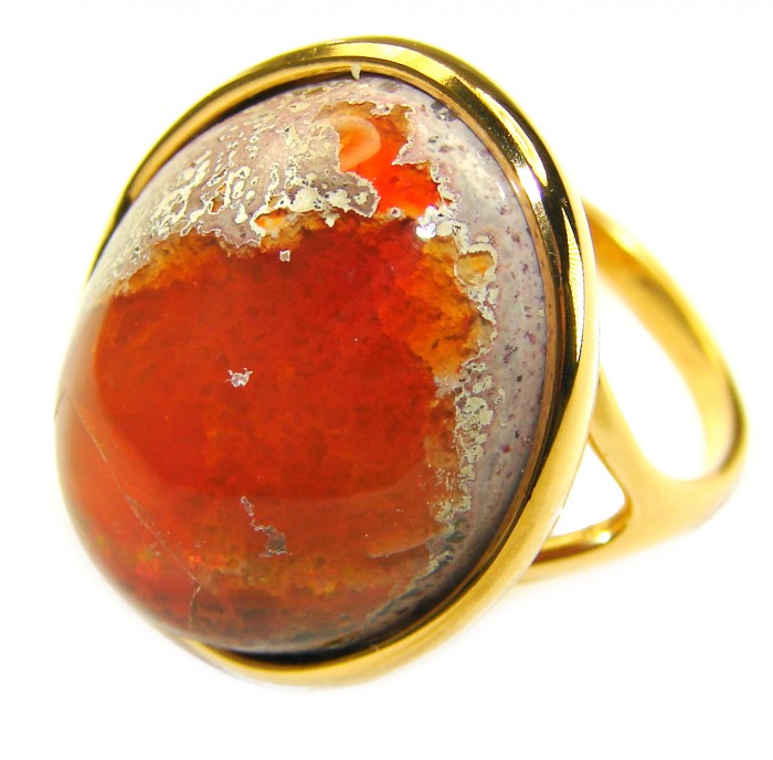 Natural Mexican Fire Opal 14K Gold over .925 Sterling Silver handmade ring size 8 3/4 - photo 2