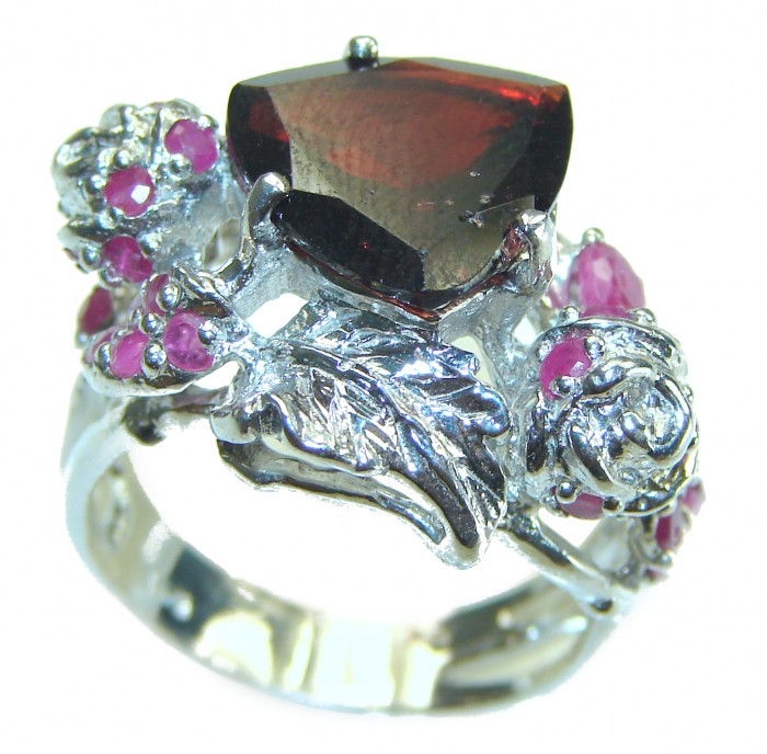 Blooming Begonia Authentic Garnet .925 Sterling Silver handcrafted Ring size 9 1/2 - photo 2