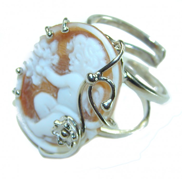 Exquisite oval Cameo .925 Sterling Silver handcrafted Made in Italy Statement ring; s. 7 ADJUSTABLE - photo 1