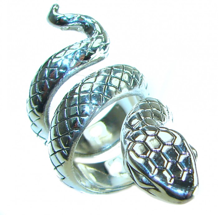 Large Boa Snake .925 Sterling Silver handcrafted Statement Ring size 5 1/4 - photo 2