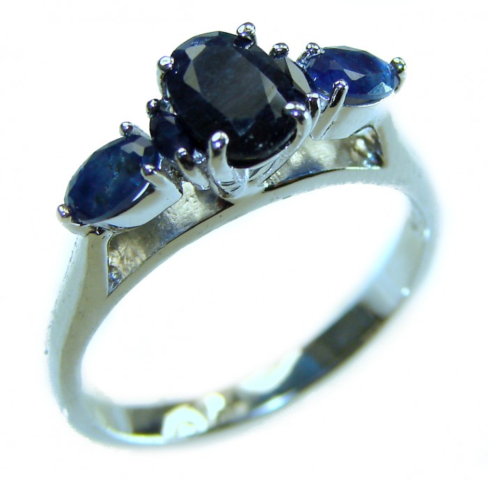 Precious 5.9 CARAT Sapphire .925 Sterling Silver Statement Ring s. 8 1/2 - Side view of a sapphire ring in .925 sterling silver setting.