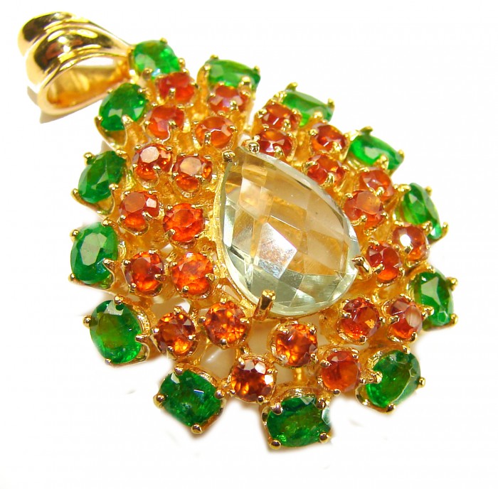Giovanna - Authentic 39.9 carat Brazilian Citrine .925 Sterling Silver dipped in 18K Gold handcrafted Pendant - Citrine and gemstone pendant close-up on white background.