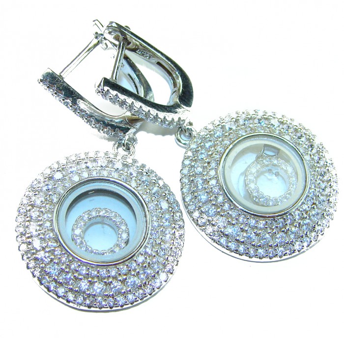 Floating Memories 11.5 carat White Topaz .925 Sterling Silver Handcrafted Statement earrings - Close-up of Floating Memories earrings with white topaz stones.