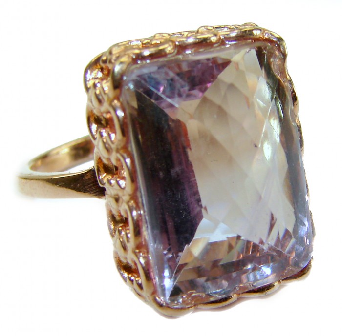 Blooming Orchid 17.5 carat Pink Amethyst 14K Gold over .925 Silver handcrafted Cocktail Ring s. 7 1/4 - photo 3
