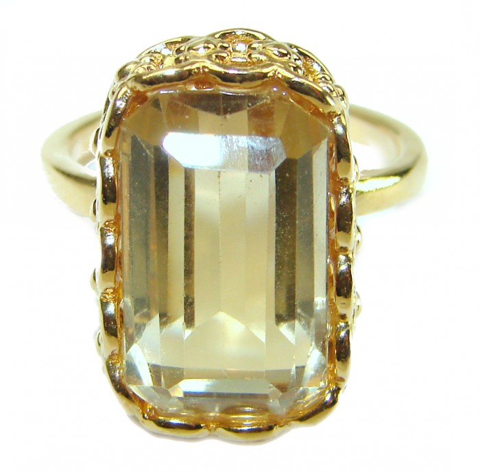 14.8 carat Baguette cut Genuine Lemon Quartz 14K Gold over .925 Sterling Silver handcrafted ring size 9 1/4 - photo 1