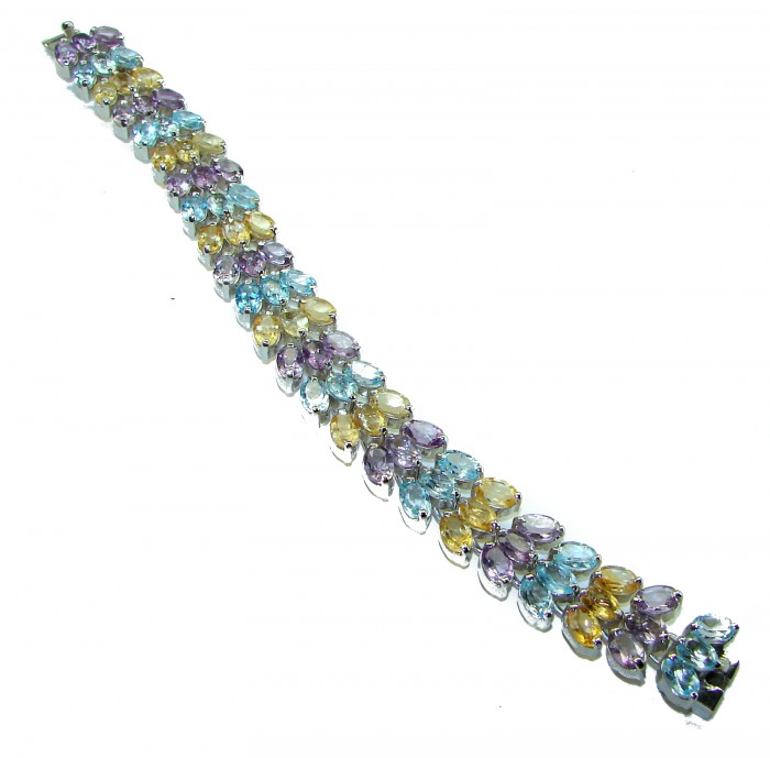 Very Special 45.8 carat Natural Multigem .925 Sterling Silver handmade Statement Bracelet - photo 4
